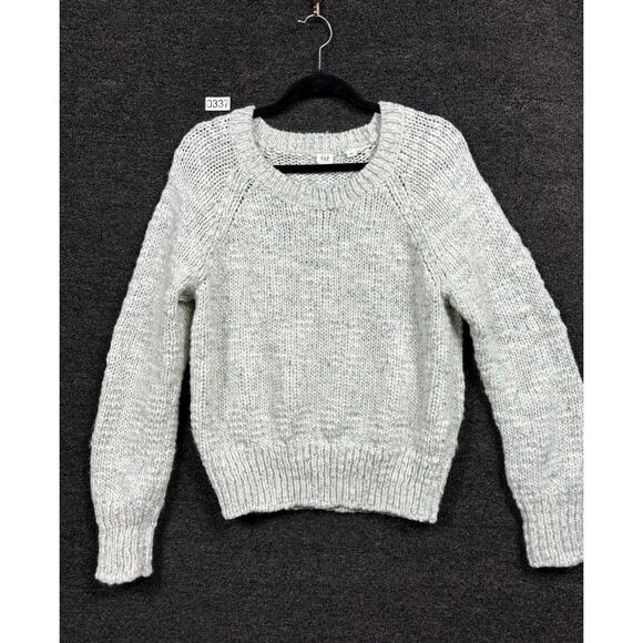 Gap Wool Blend Knit Sweater Womens L Marled Mint Color Boxy Crew Neck Crop - Picture 1 of 7